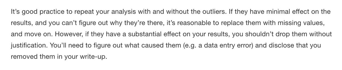 datascience's tweet image. Good advice from @hadleywickham on dealing with #outliers in #ExploratoryDataAnalysis (EDA), from 'R for Data Science': r4ds.had.co.nz/exploratory-da…