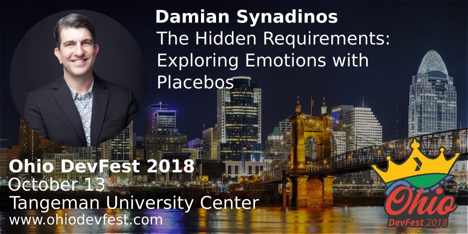 ohiodevfest's tweet photo. The way we feel is important! This year #OhioDevFest18 has added a 4th track with soft skills talks that every developer should learn. On Saturday, Oct 13th, @dsynadinos will help us explore our emotions with placebos. https://t.co/pgoq0PRcqM