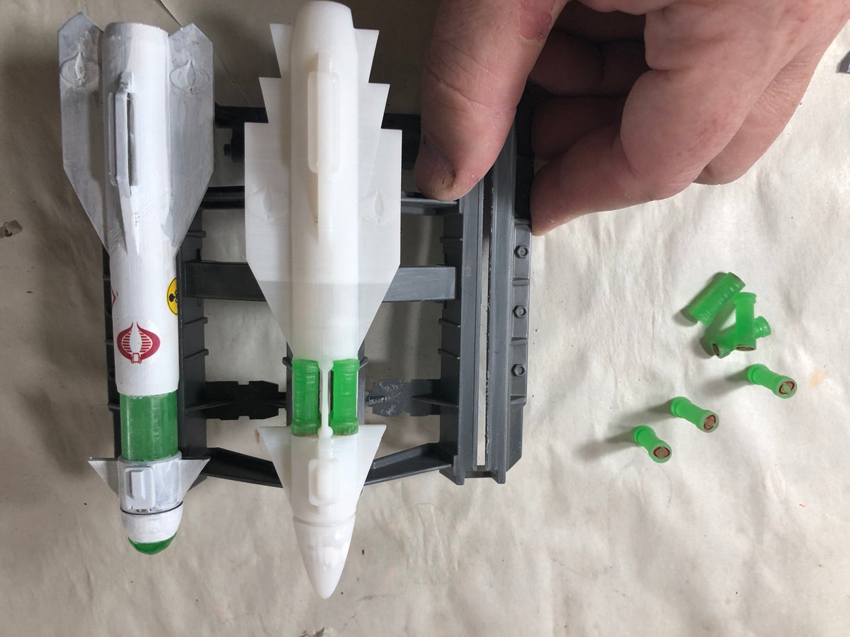 DetailCustomToy's tweet photo. Cobra IMP BIO missile print turned out OK. The BIO canisters work with the latch so I think that it is ready to paint. #Cobra #IMP @HISSTANK #GIJoe https://t.co/GmNyOC6pO8