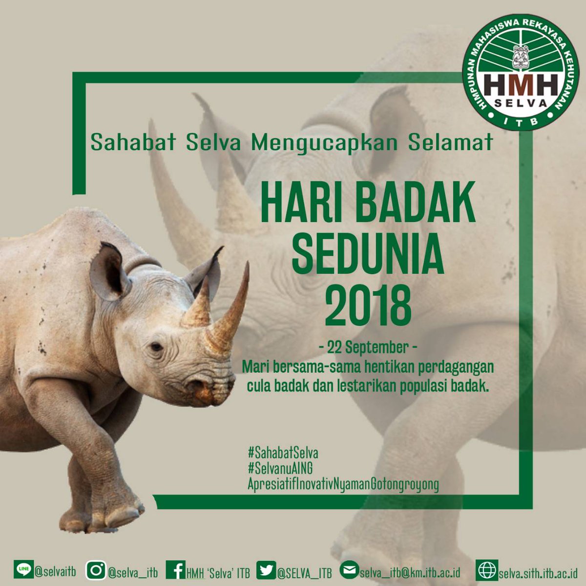 [ HARI BADAK SEDUNIA ]

Sabtu, 22 September 2018
HMH 'Selva' mengajak sahabat selva untuk turut memperingati HARI BADAK SEDUNIA
Mari mengenal keseimbangan ekosistem sebagai sumber kehidupan.

#HariBadakSedunia
#SelvanuAING