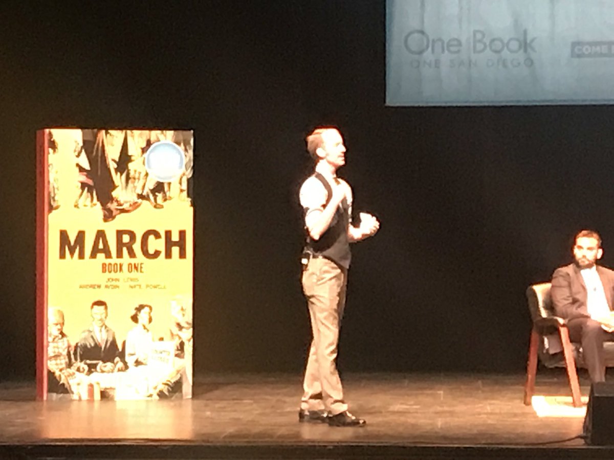 SDIndivisible's tweet image. “Equality is in everyone’s interest and that is a very dangerous idea to the people in power.”
- @Nate_Powell_Art at #OneBookOneSanDiego 

#GoodTrouble