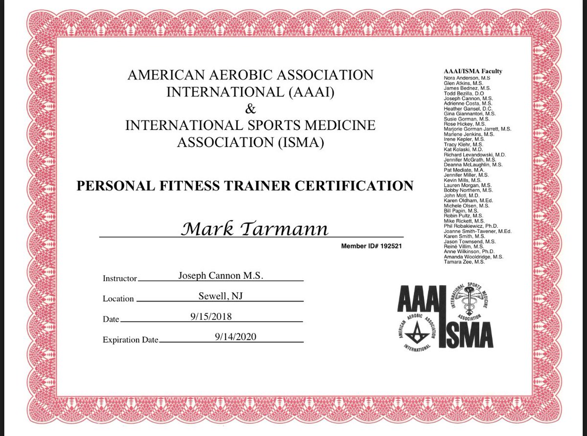 mtarmannjr's tweet image. Leveraged my first party medical claim experience and passion for physical health to earn my Personal Fitness Trainer Certificate from AAI/ISMA #insurancestrong #claimknowledge