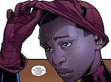 Hispanic Heritage Month Day Seven (9/21/2018). #34. CHARACTER. First appeared in Marvel Comics' Ultimate Fallout #4, Miles Morales (African-American/Puerto Rican) created by Brian Bendis & Sarah Pichelli. Miles... is SPIDERMAN.  @TheNerdsofColor  @JavGonzoTweets  @HeroesInColor00