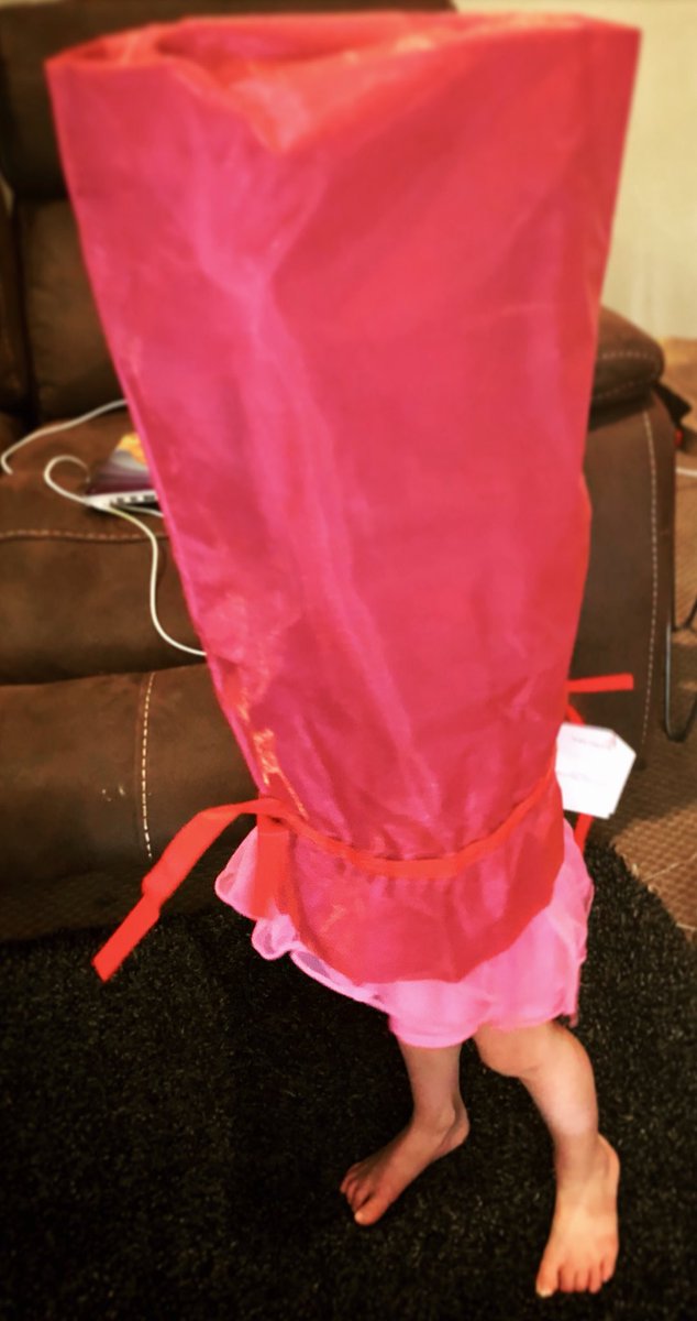 Small girl with a giant bag over the top half of her body