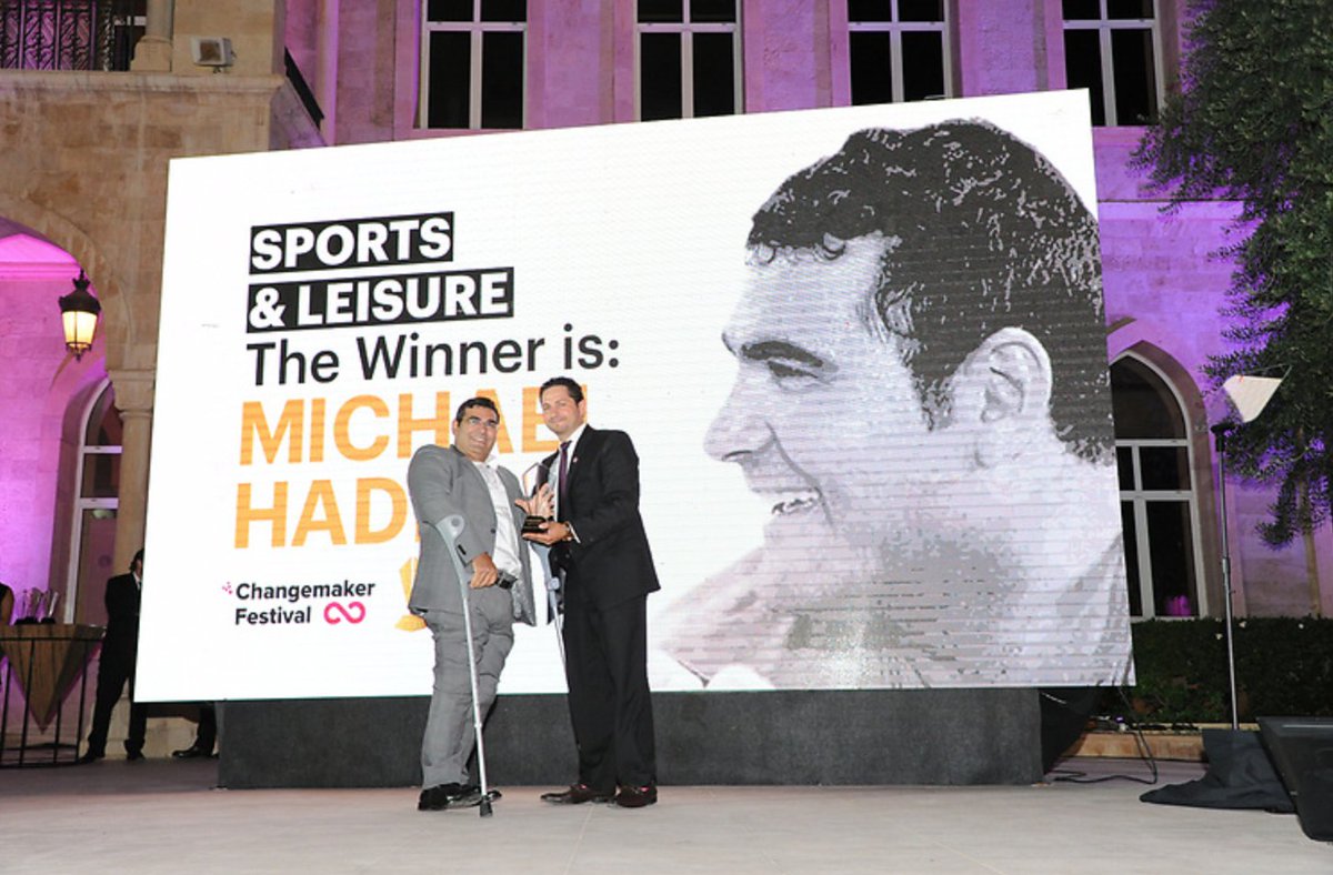 Changemakerlb's tweet photo. "Turning disability into ability,” says the achiever of three world records, inspirational speaker, adventurer and social entrepreneur @mikaelhaddad. For his journey’s impact, Michal was the winner of the Lebanon Sports &amp; Leisure #ImpactAwards2018! #changemakerlb https://t.co/PC3XFWbZxB
