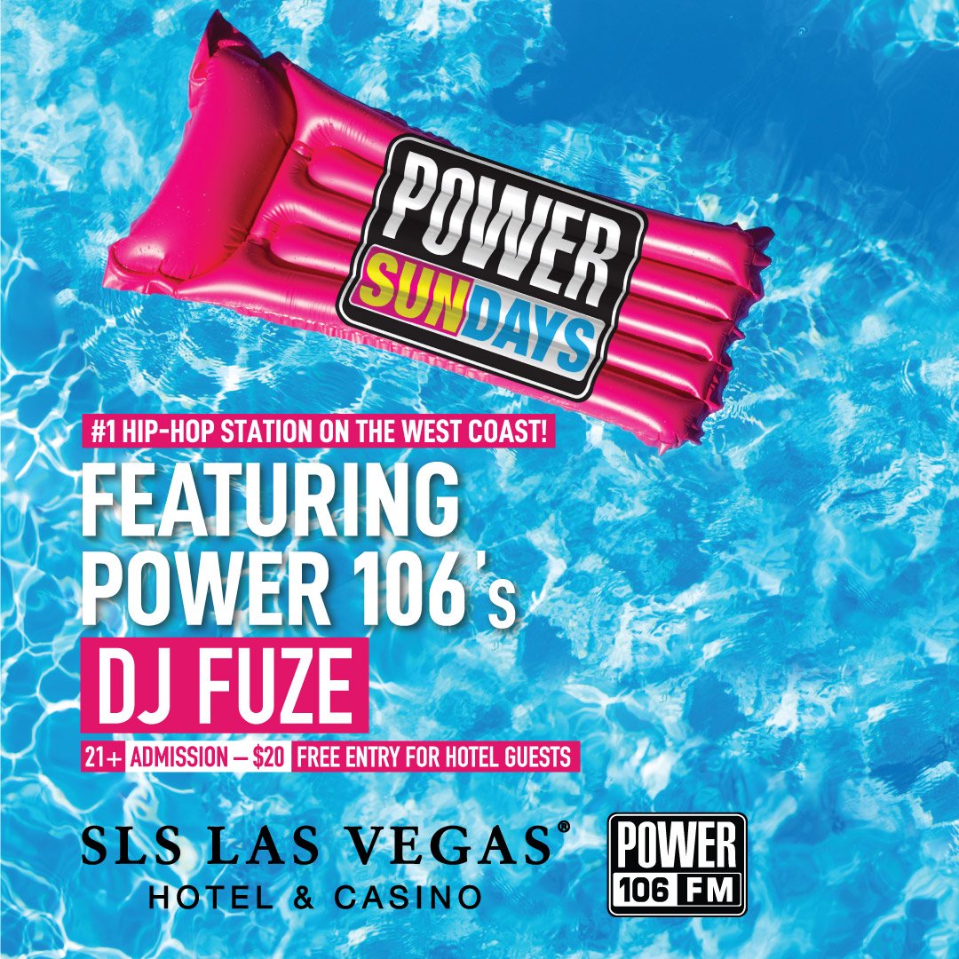 Power106LA's tweet photo. There's no better way to spend your Sunday than with @SLSLasVegas &amp; @DJFUZE106 poolside for #PowerSundays at #FoxtailPool! Info here: https://t.co/6fPTL9Gd7A   👏🏽🏖️😎 https://t.co/DXKd0UokfR