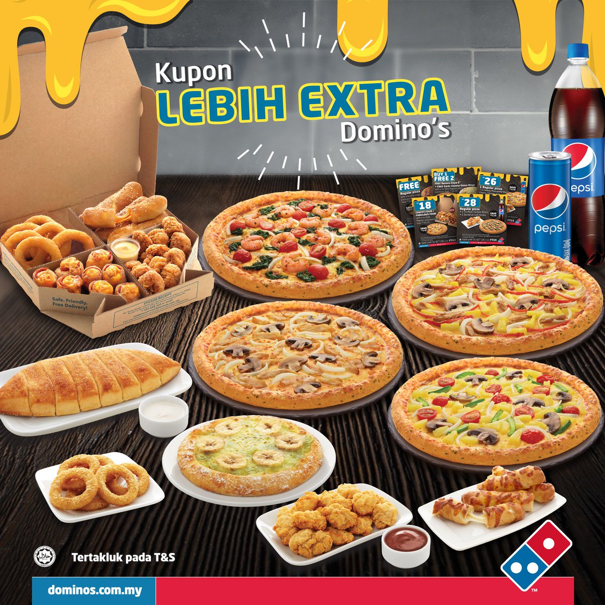 DominosMY's tweet image. Jadikan setiap hidangan #LebihExtra dengan Kupon Lebih Extra Domino's!  Dapatkan kupon anda sekarang dan nikmati bersama yang tersayang!

Ini adalah thread #KuponDominos
