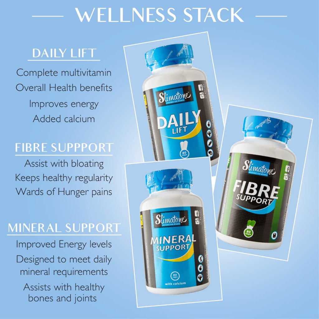 Slimatone's tweet image. 💊 Wellness Stack 💊 This stack is designed to keep us feeling healthy and strong throughout the day.

Shop online 🎁 slimatone.co.za 
#slimatone
#wellnessstack 
#shoppingonline