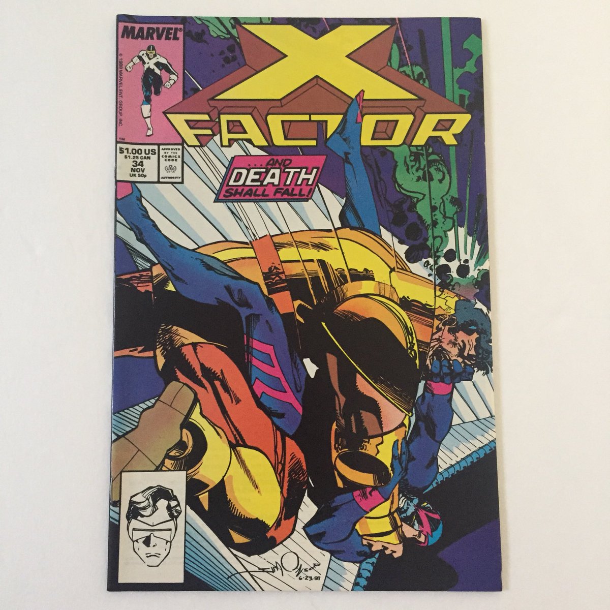 THEKevinMiller's tweet image. #issue34 of #xfactorcomics. #overcommit to post all of them. #marvel #80sart #mutants #comics #archangel #originalxmen