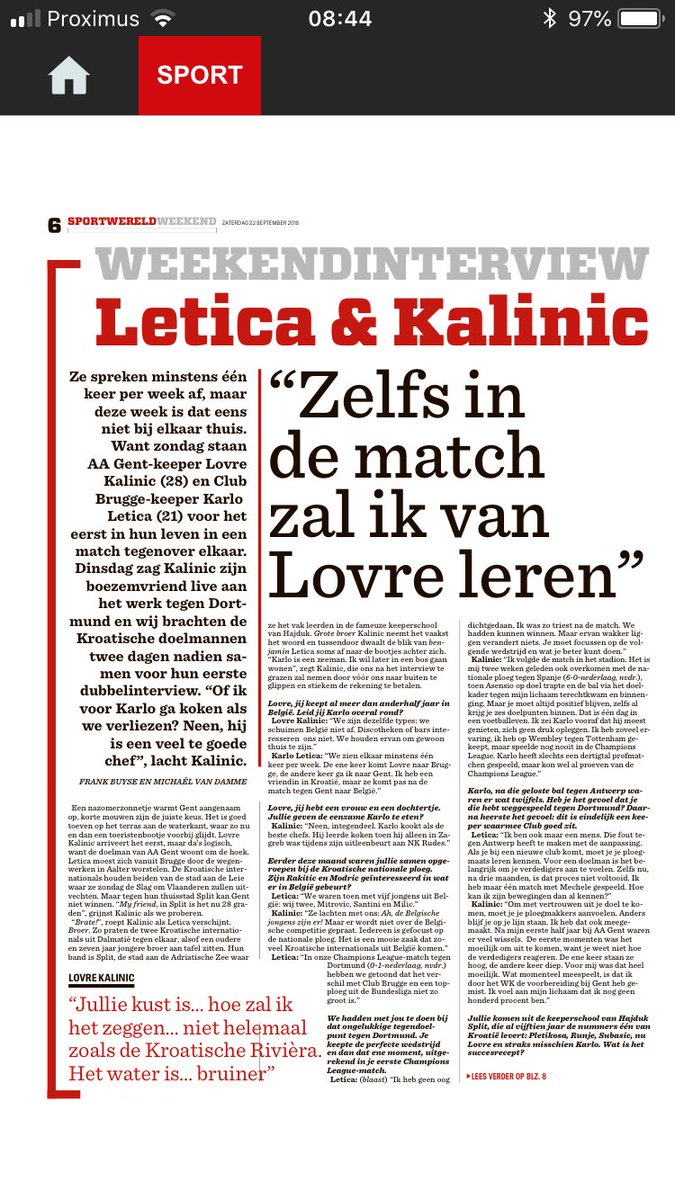 terriejelle's tweet photo. Proficiat aan ⁦@Nieuwsblad_be⁩ eindelijk een positief dubbelinterview zonder haat nav de “slag om Vlaanderen”. Mag meer gebeuren! #respect ⁦@JPLeagueNL⁩. Vanwege een respectvolle Gent supporter! https://t.co/m3hhZBrc37