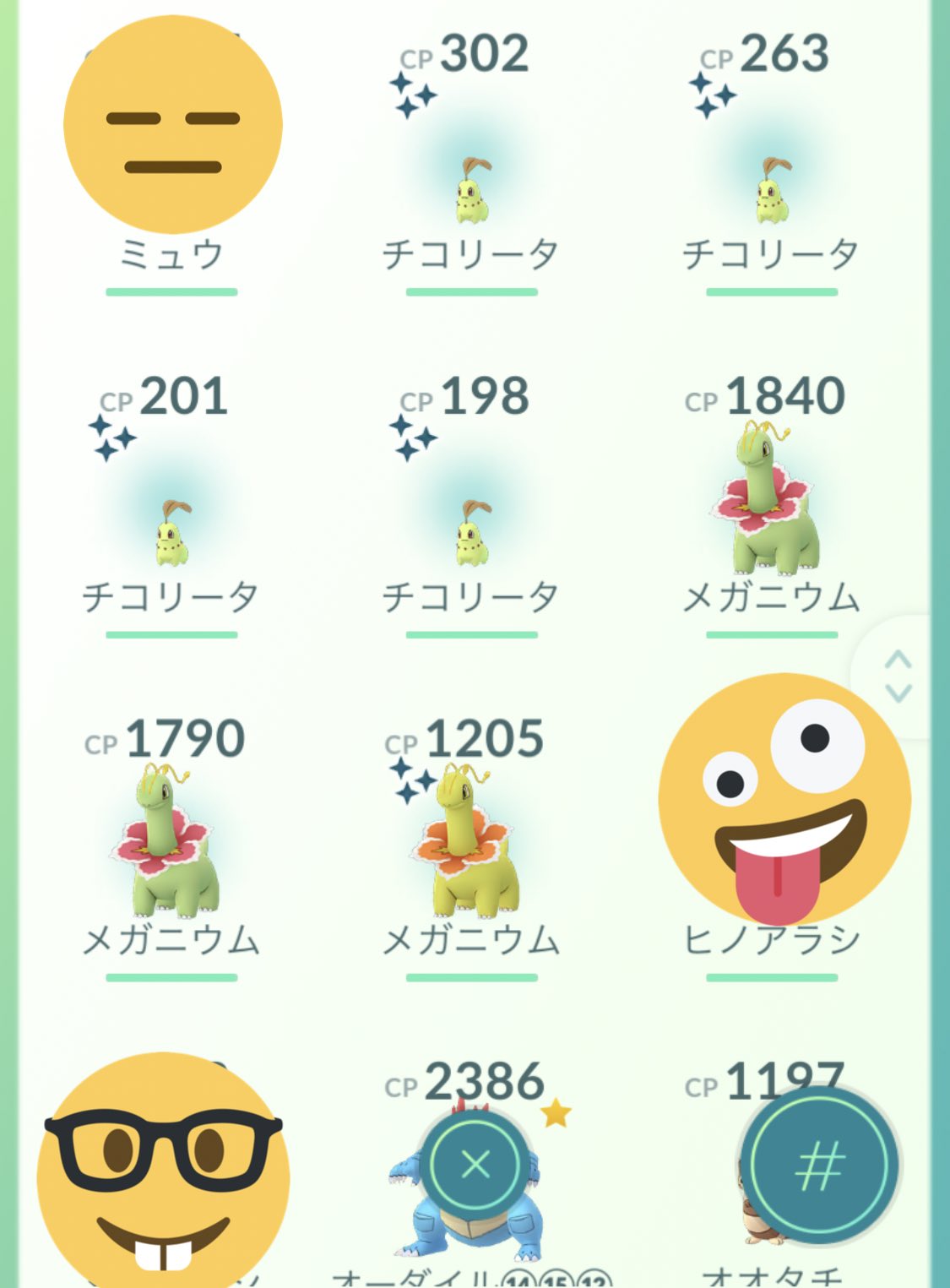 きのこ 今日の結果は色違い5匹とハードプラント3匹 最初の45分 チコリータが出てこなかったのが悔やまれる ポケモンgo チコリータ チコリータ色違い T Co Abt37n5lul Twitter