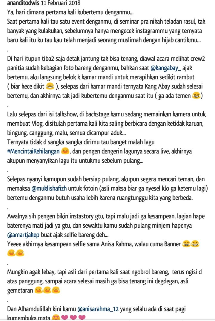 Cerita pertama kali a <a href="/ananditodwis/">ANANDITO</a> ketemu teteh <a href="/AnisaRahma_Adi/">Anisa Rahma Adi</a> so sweet yaa, sekarang dari bangun tidur sampe tidur lagi nemenin terus yaa #AnAnCouple 💕