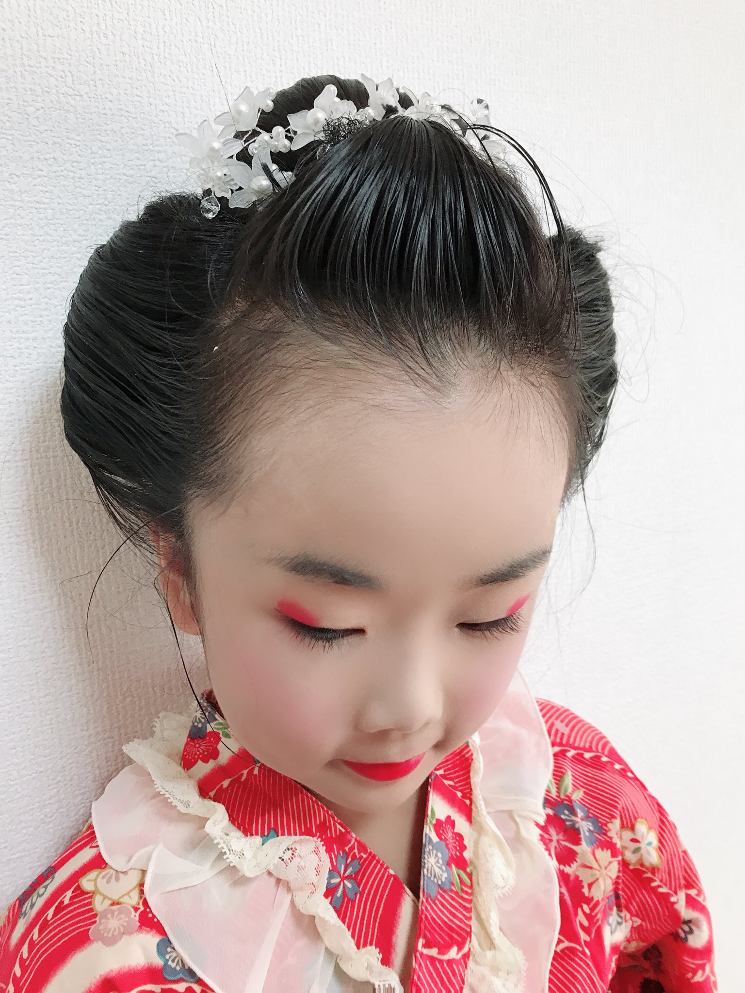 はるちぼんの母 บนทว ตเตอร 明日はお稚児さんなので お稚児さんメイクの練習 お稚児さん 稚児行列 鉄輪湯浴み祭り 七五三 七五三メイク 七歳 七五三ヘアアレンジ