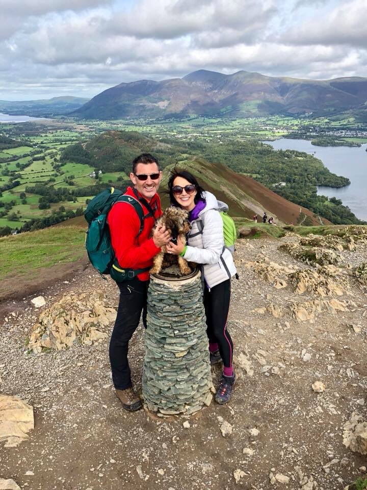 Here’s Bruce on the new trig point on Catbells with <a href="/woodiesgob/">Annabel Wood</a> &amp; me of course! His 1st Wainwright! ⛰👫🐶🙌🏼 #Cockapoo #adventure #GetOutside