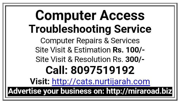 Computer Access Troubleshooting Service - Repairs Hardware, Software, Networking, Wireless, Routers, Internet &amp; IP Camera - miraroad.biz

#miraroad #businesspages #computer #troubleshooting #repairs #hardware #software #networking #wireless #routers #Internet #ipcamera