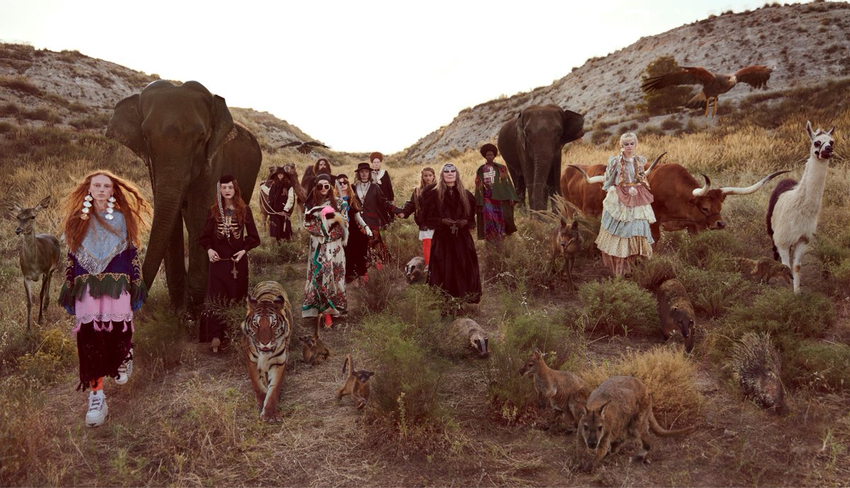 Accompanying animals to the wooden ark in the #GucciCruise19 campaign #GucciGothic shot by #GlenLuchford. 
Creative director: #AlessandroMichele
Art director: #ChristopherSimmonds