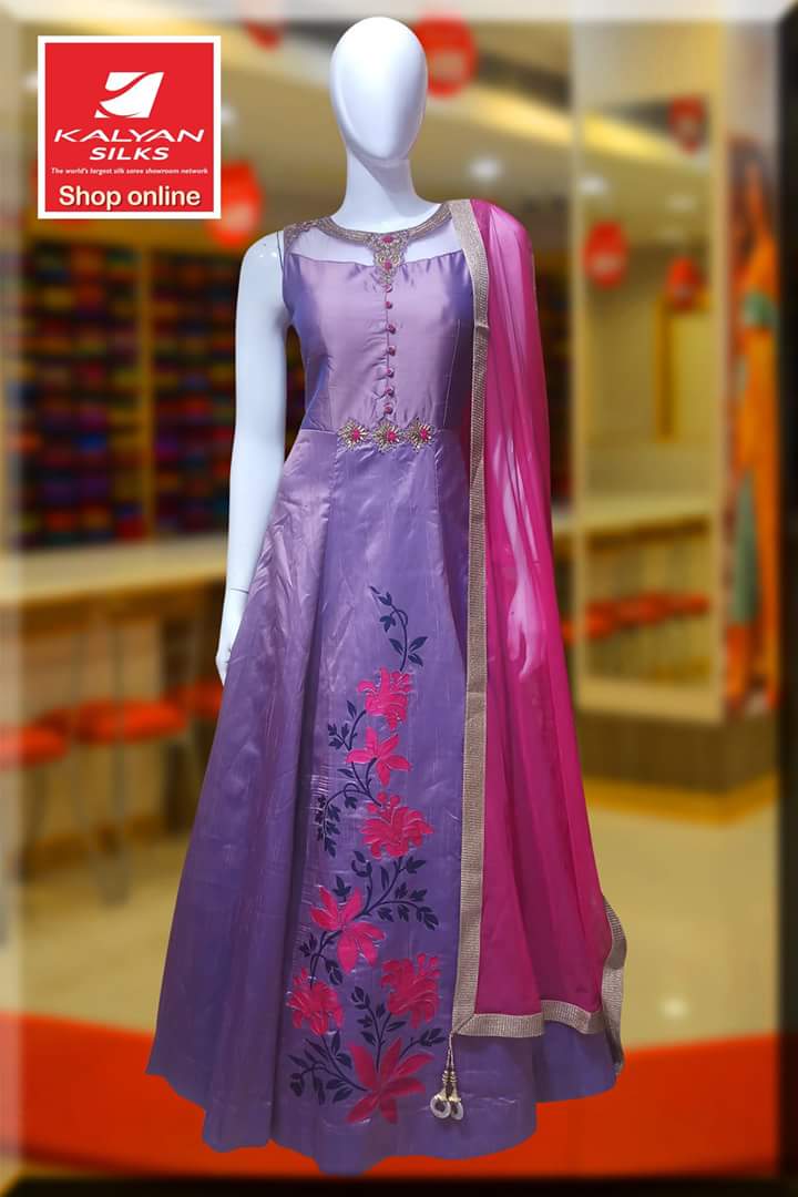Kalyan Silks - Meroon Colour Crepe Party Wear Gown(Price:Rs14,300/-) To  check out the details visit:https://goo.gl/AQmABE | Facebook