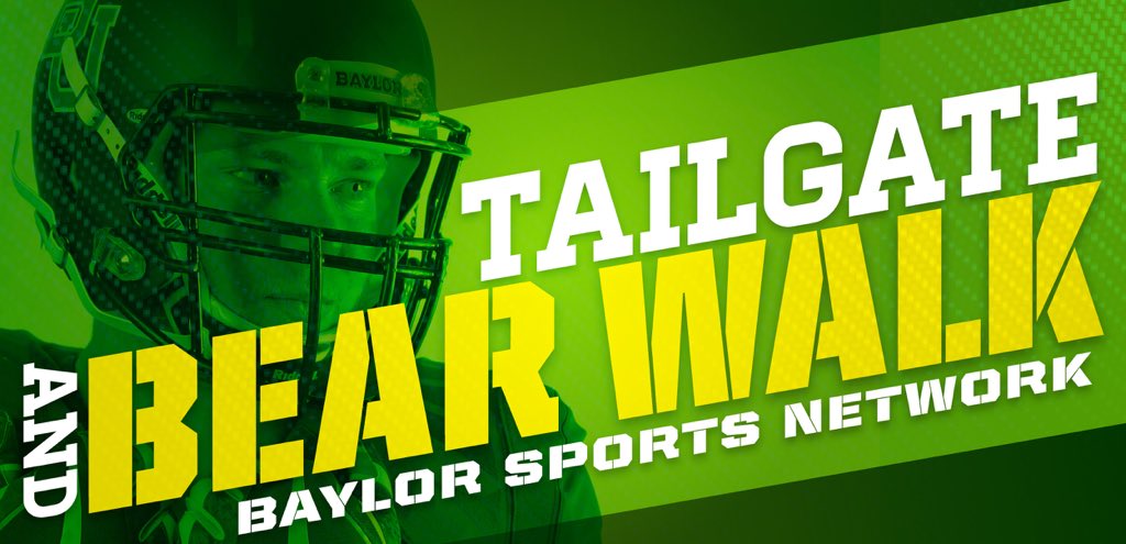 geauxgreen's tweet photo. Itโs Game Day ! See you @ the BEARWALK.
NOON
Support OUR Team!
#BUunified, #BUthere, #SicKU, #BUproud
Baylor vs. Kansas
Saturday, September 22
10:30 a.m. - 1:30 p.m. Tailgate
2:30 p.m. Game Time https://t.co/OlDlB36LxX