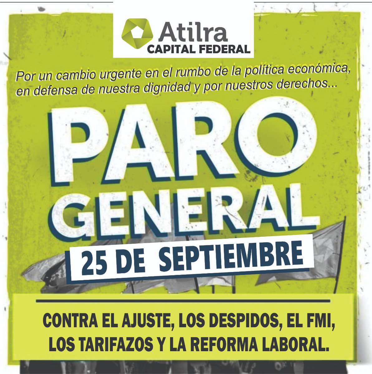 Atilra_Capital's tweet photo. El #25S los trabajadores lecheros adherimos al #ParoGeneral

Contra el ajuste, los despidos, el FMI, los tarifazos y la Reforma laboral 
#EnDefensaDeNuestraDignidadYNuestrosDerechos https://t.co/tJOUhrtZup