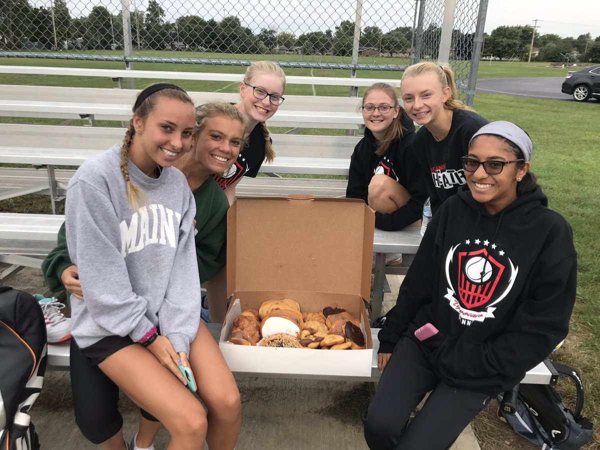Waking up SWINGING this morning! Stop on out to watch your girls varsity tennis team take on Sidney! #DonutFuel #WakeUpSwinging #TippTennis