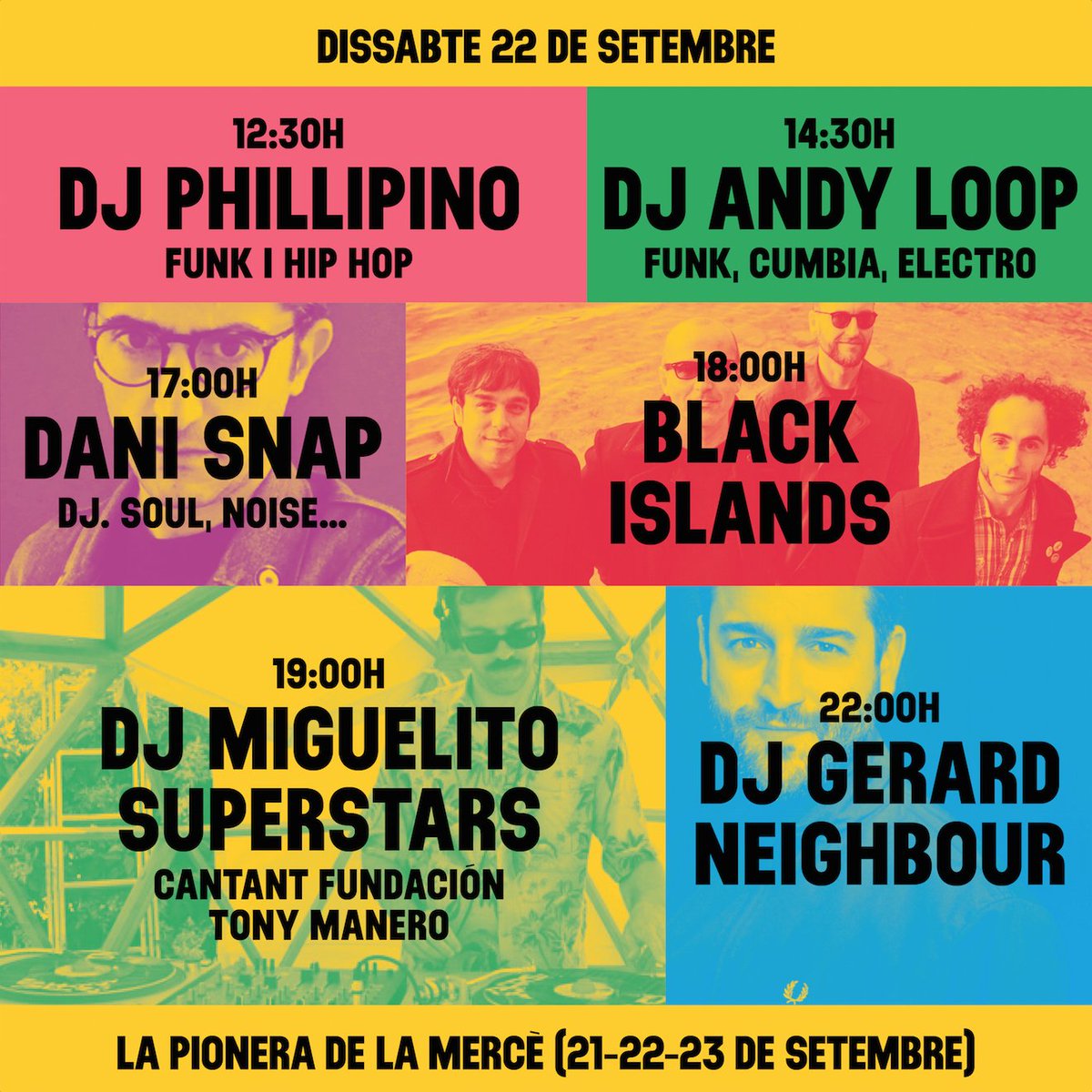 Bon dia! A partir de les 12:30h segon dia de la Pionera de la #Mercè18. Vermut amb Dj's, seguim amb <a href="/Dani_Canto/">Dani Cantó ⚑</a> i <a href="/BlackIslands/">Black Islands</a> i rematem amb Dj Miguelito Superstar (cantant Fund. Toni Manero) i Dj Gerard Neighbourg! Amb cervesa de <a href="/LaFiradelPoble9/">La Fira del Poblenou</a> i de <a href="/demanoenmanobcn/">demanoenmanobcn</a>!