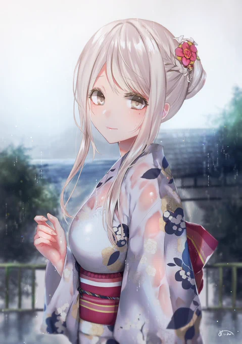 濡れ浴衣少女 