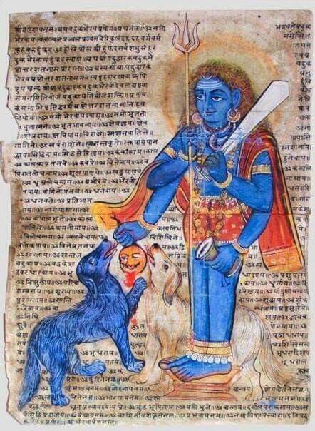 MoonQueen6677's tweet photo. #Nergal or #KaalBhairave ? First pic of Lord Nergal found in the Middle East and second is an depiction of Kaal Bhairave from India both with a trident (trishol) and Dogs. Notice how the Goddess is depicted with Nergal as a pacification to calm his nature https://t.co/KEC6TSSMdU