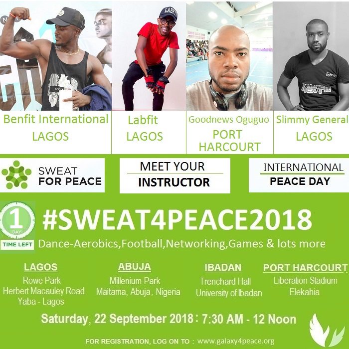 SurprisingLagos's tweet image. Happy International Peace Day!

#Sweat4Peace2018 happening now.

Get detailed gists from #Sweat4Peace

@galaxy4peace @Precious_Ajunwa
@FiresideCode  @peacedirect
@LGiaPeace @ClimateWed
