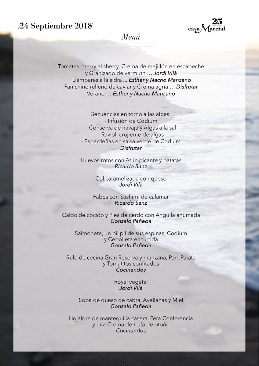 nacho manzano (@nachomanzano) on Twitter photo El “Menú del día” para el próximo Lunes en Casa Marcial, a cargo de mis amigos Oriol Castro, Eduard Xatruch y Mateu Casañas <a href="/DisfrutarBCN/">Disfrutar Barcelona</a> Yolanda León y Juanjo Pérez <a href="/cocinandos/">Juanjo Cocinandos</a> Gonzalo Pañeda de <a href="/AugaRestaurante/">Restaurante Auga</a> Ricardo Sanz de @ricardo_kabuki Jordi Vilà <a href="/alkimiaJV/">alkimia - JORDI VILÀ</a> El “Menú del día” para el próximo Lunes en Casa Marcial, a cargo de mis amigos Oriol Castro, Eduard Xatruch y Mateu Casañas <a href="/DisfrutarBCN/">Disfrutar Barcelona</a> Yolanda León y Juanjo Pérez <a href="/cocinandos/">Juanjo Cocinandos</a> Gonzalo Pañeda de <a href="/AugaRestaurante/">Restaurante Auga</a> Ricardo Sanz de @ricardo_kabuki Jordi Vilà <a href="/alkimiaJV/">alkimia - JORDI VILÀ</a>