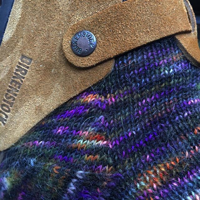 probablyjane's tweet photo. Such a pleasing autumnal sight - socks made from yarn by @countessablaze #birksandsocks #handknitsocks #sockknitter #makesocksnotwar #birkenstockboston #birkenstock https://t.co/M94KOn8ziz https://t.co/JYjYWhHeHZ