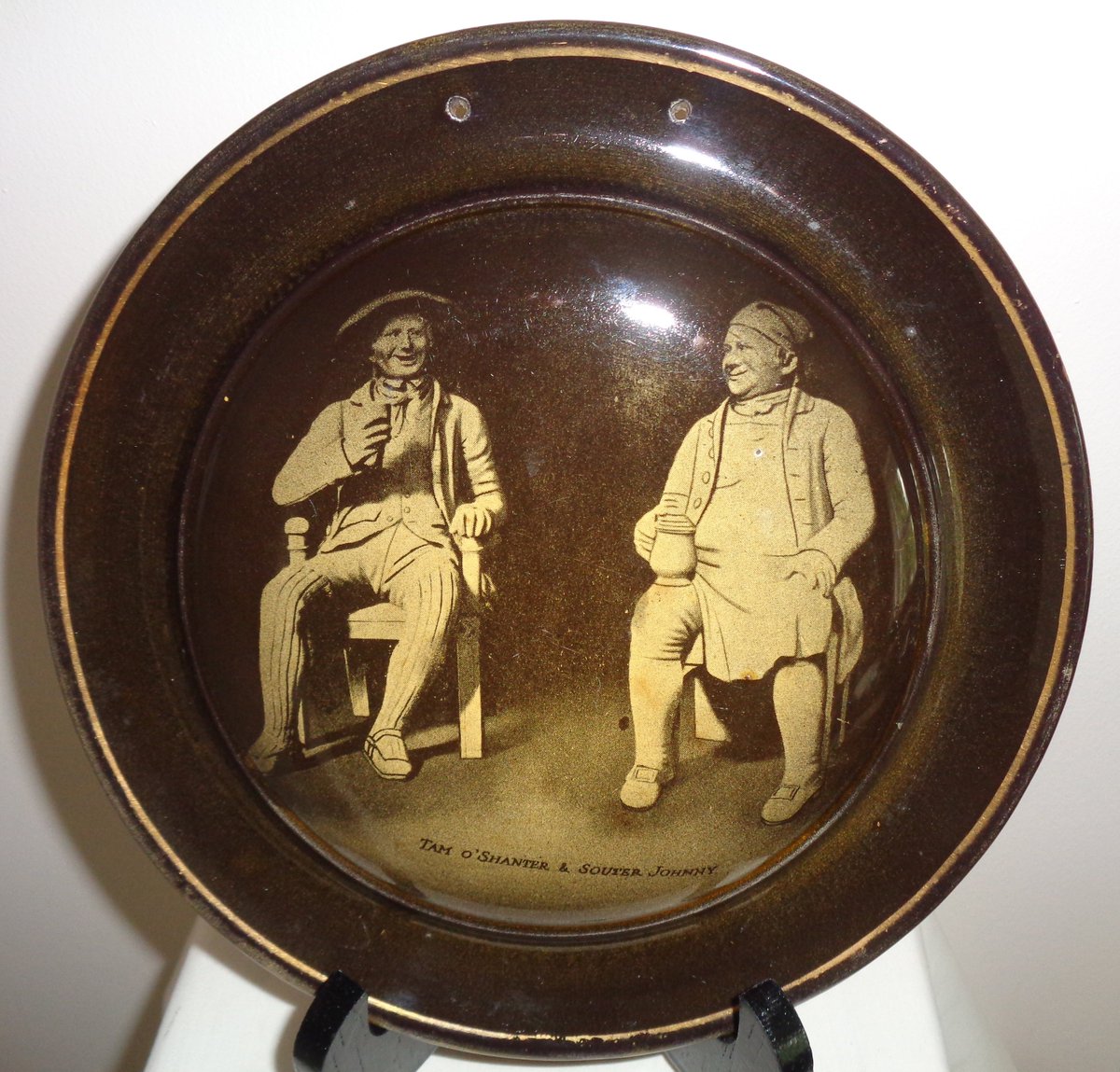 RARE Antique #Ridgways #Pottery Sepia 20cm Robbie Burns Collector’s Plate. Based on James Thom's Statues of Tam O'Shanter & Souter Johnny etsy.me/2OLl8YT #tamoshanter #homedecor #staffordshire #amberware #jamesthom #robbieburns #scottishpoetry #scottish