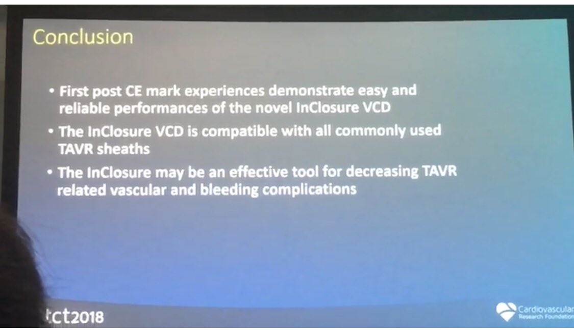 HendrikRuge's tweet photo. Very promising initial post CE results with #InSeal #InClosure to close large bore access after #TAVR #TCT2018 https://t.co/1C0MOuo2wQ