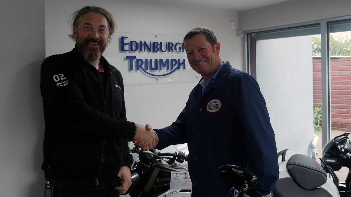 americantriumph's tweet photo. Sometimes when you’re far from home, a familiar place is just what you need. Thanks Steve &amp; Calum @edintriumph for making us feel at home on our visit to Edinburgh! #TriumphMotorcycles #RoadTrip https://t.co/PtN6X2TAJS