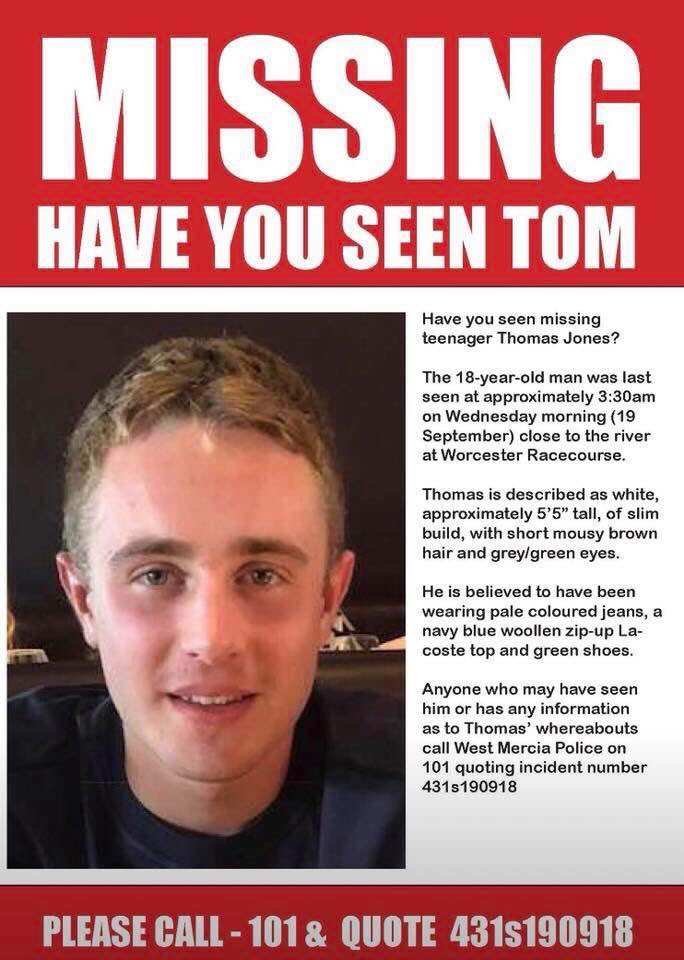 Have you seen Thomas Jones? Contact West Mercia Police on 101