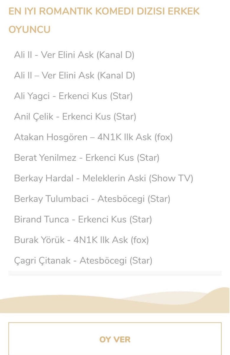 Pantene altın kelebek ödüllerinde romantik komedi dalında erkek oyuncu olarak aday gösterilmişim oylarınızı bekliyorum 😉 <a href="/PAKOdulleri/">PanteneAltınKelebek</a>