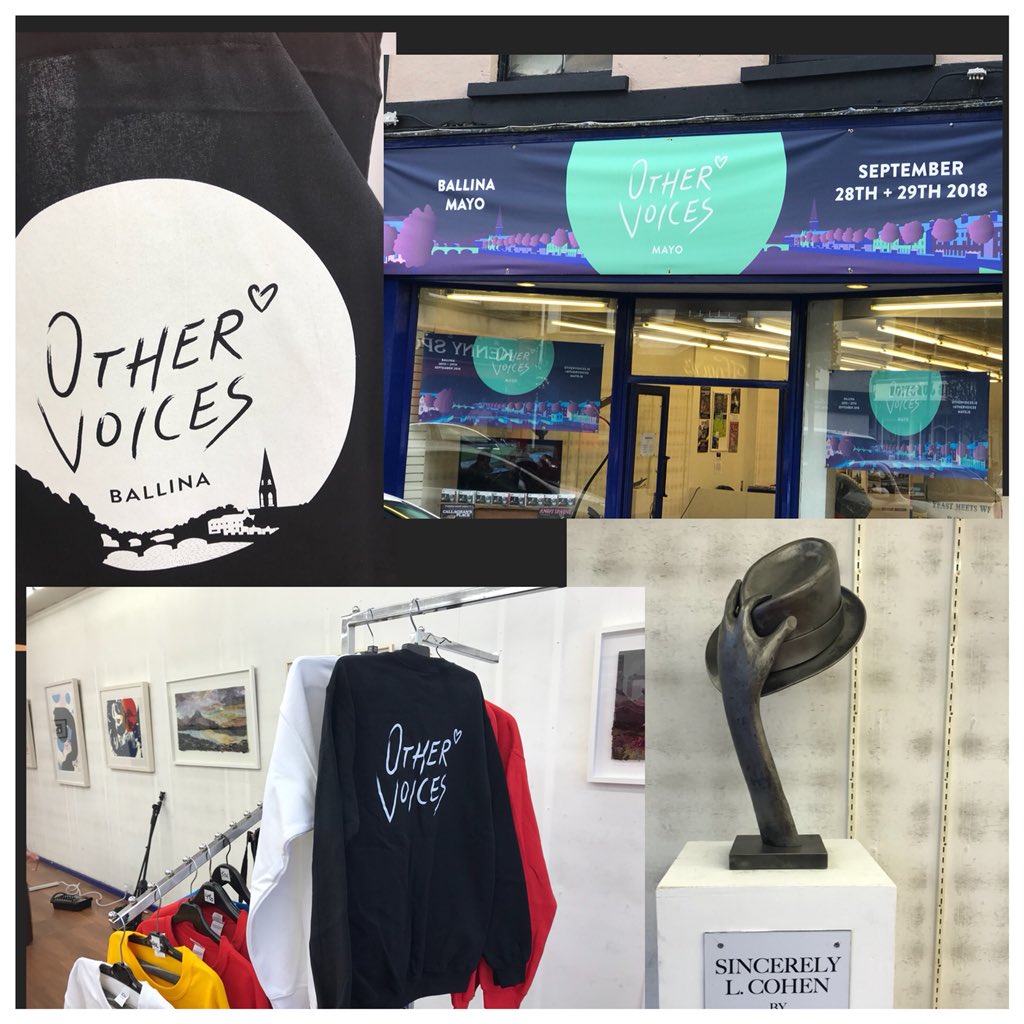 Great excitement in #Ballina before the   arrival next week of <a href="/OtherVoicesLive/">Other Voices</a> Getting the #OtherVoicesBallina Hub ready. Even the late great Leonard Cohen is tipping his hat to all the hard working team #OtherVoices #SaturdayMotivation #Mayo #Hub