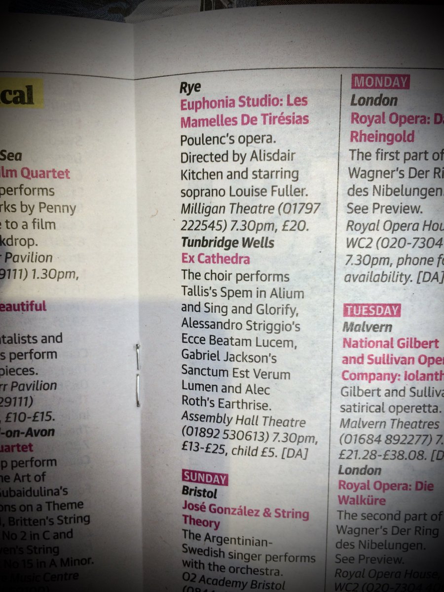 We're one of the top picks in the <a href="/guardian/">The Guardian</a> Guide today! #Opera #Rye #LesMamelles <a href="/Ryearts/">Rye Arts Festival</a>