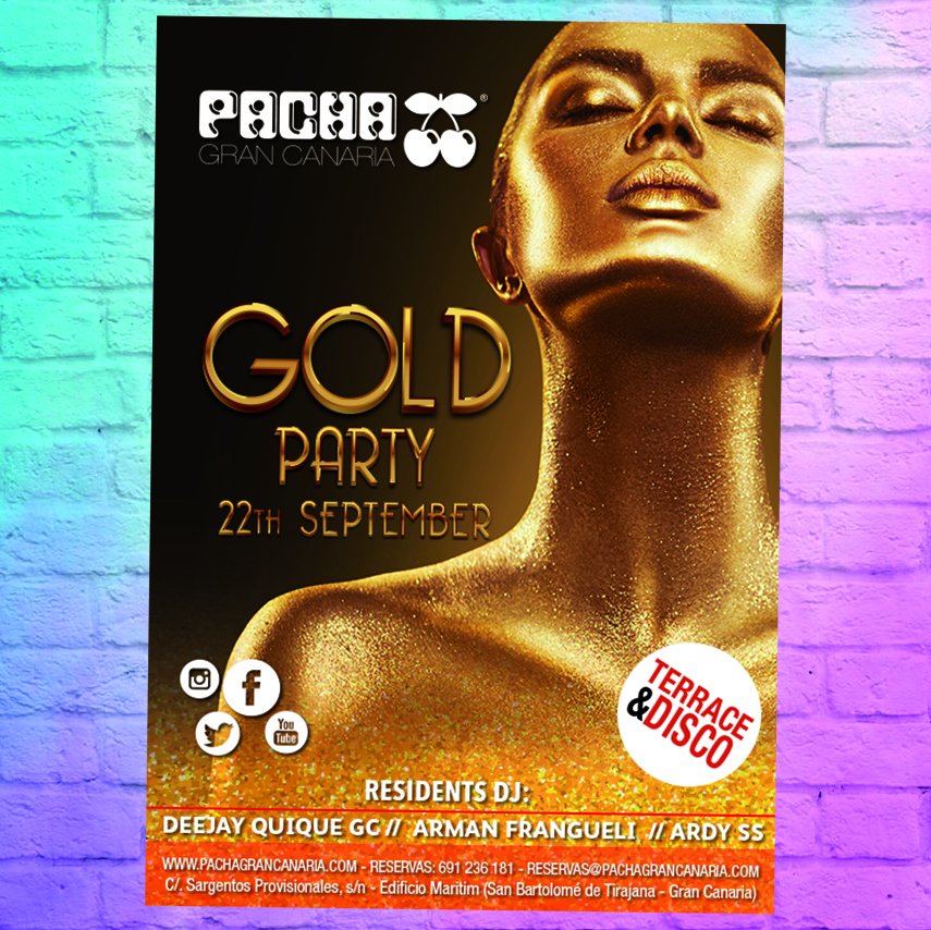 PachaGC's tweet image. 🇪🇸 ¡Vuelve Pacha Gold! La fiesta entre las fiestas 🎷 brilla esta noche en el mejor ambiente🍒
🇬🇧 Pacha Gold is back! The party 🎷 shines tonight at Pacha Gran Canaria
Reservas/Bookings 691 23 61 81 · Reservas@pachagrancanaria.com
#PachaGranCanaria #GranCanaria #ViveLaNoche