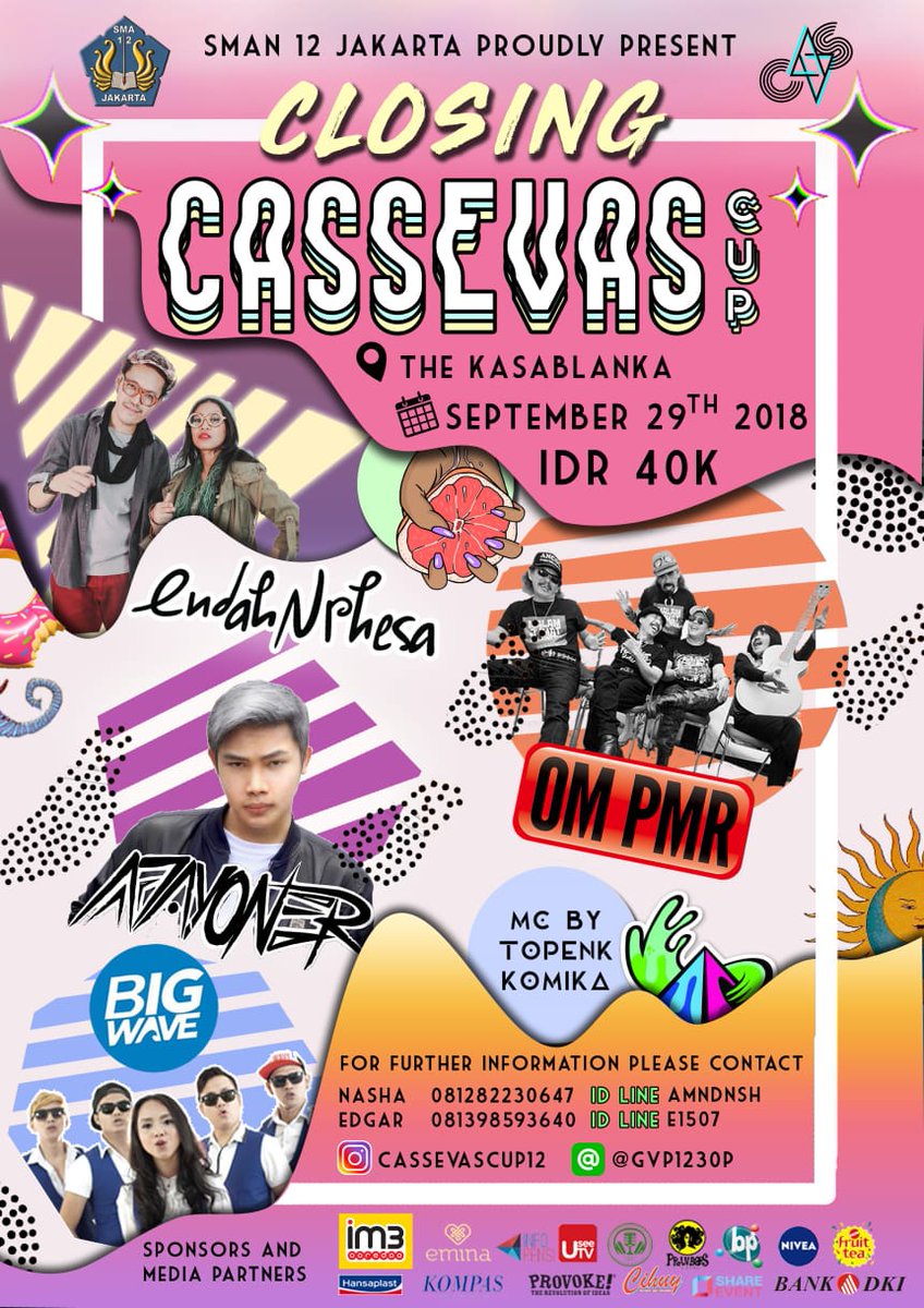 endahNrhesa's tweet image. Jakarta! Habiskan weekendmu bersama kami yuk! Hari Sabtu (29/9) kami akan tampil dalam acara Cassevas di Kota Kasablanka Hall (Aruba Room). Pukul 20.00 WIB. Akan ada @earMerch juga lho! See you yes! 😉

#earschedule