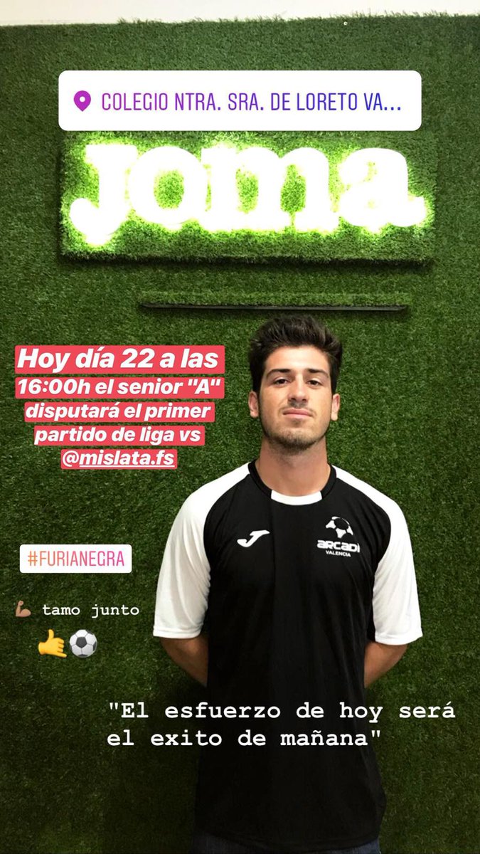 cd_arcadi's tweet photo. El Primer Equipo debuta esta tarde en liga frente a @MislataFS. Y estrenando equipaciones de Benjo Sport @JomaSport #tiendajomaperisyvalero. ¡Suerte equipo! 💪#ArcadiLoreto #FuriaNegra https://t.co/ikYdkAf214