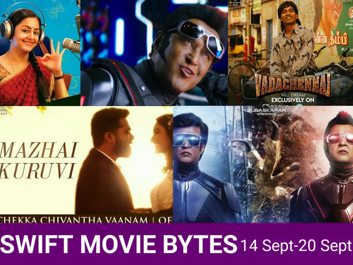 RIAZtheboss's tweet photo. . Here's The Weekly Swift Movie Bytes By @v4umedia1
#2Point0 #2point0teaserfromsep13
#VadaChennaiTrackList #VadaChennaiAlbumPreview #KaatrinMozhiTeaser #KaatrinMozhi
#CCVFromSept27th #CCV #GorillaTeaser #Thalaivar #Superstar #Rajinikanth #MakkalSelvan #STR
#Jyothika #Dhanush https://t.co/6nADRO04Hk
