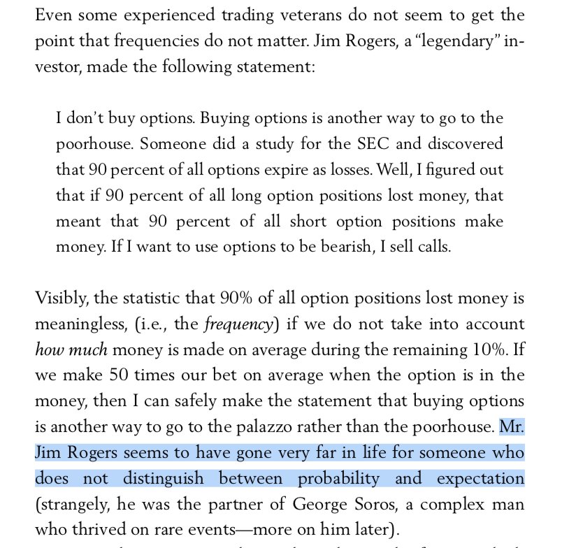 nntaleb's tweet photo. This was written 21 years ago: "professionals" mistaking probability for expectation.

From Fooled by Randomness https://t.co/kwzbT2KWLF