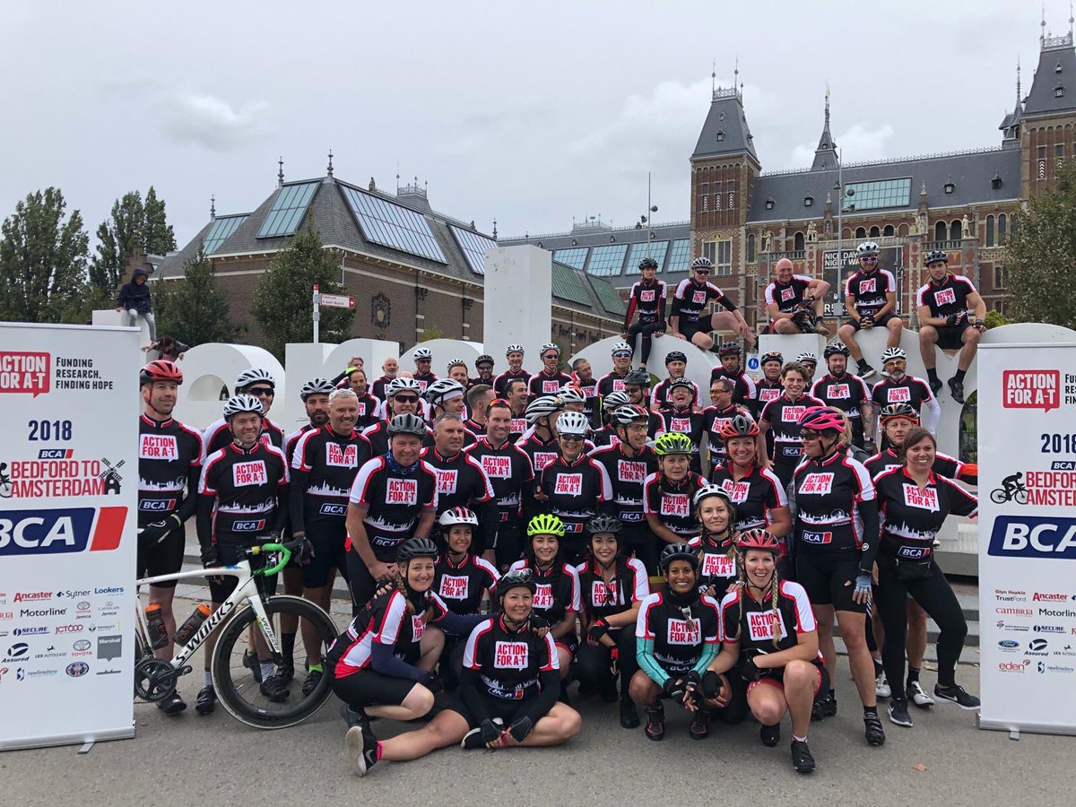 TKASMrShepherd's tweet photo. Former @KingAlfs pupil @KayleighGillard (crouched at the front between a yellow cycle helmeted Jayne and @BBCNaga) and colleagues have cycled from Bedford to Amsterdam raising money for @ActionforAT 
🚴🏻‍♀️🚴🏻‍♀️🚴🏻‍♀️🚴🏻‍♀️🚴🏻‍♀️

https://t.co/m47e66lUUt https://t.co/CY4CcVzNdI