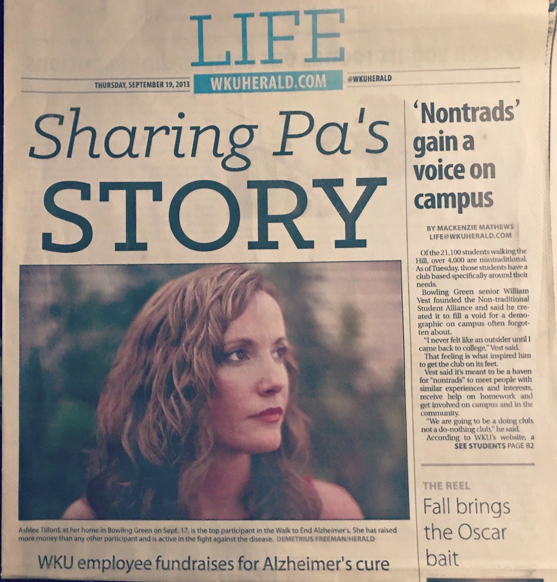 AlzAwareAshlee's tweet photo. Written in 2013 but I’m still at it! #endalz #alzheimers #alzawareness #wku #wkuherald #ForPa https://t.co/nUHYlfb3Ip