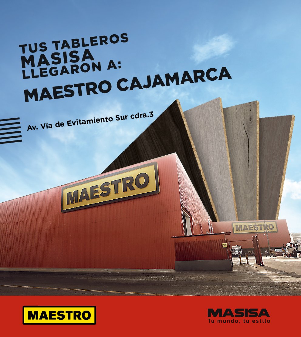 MasisaPe's tweet photo. ¡Masisa llegó a Tienda Maestro Cajamarca!
Lo esperabas, ahora ya puedes disfrutar de nuestra variedad de melaminas, más cerca de ti. #MasisaContigo https://t.co/OOtiLMRm8v