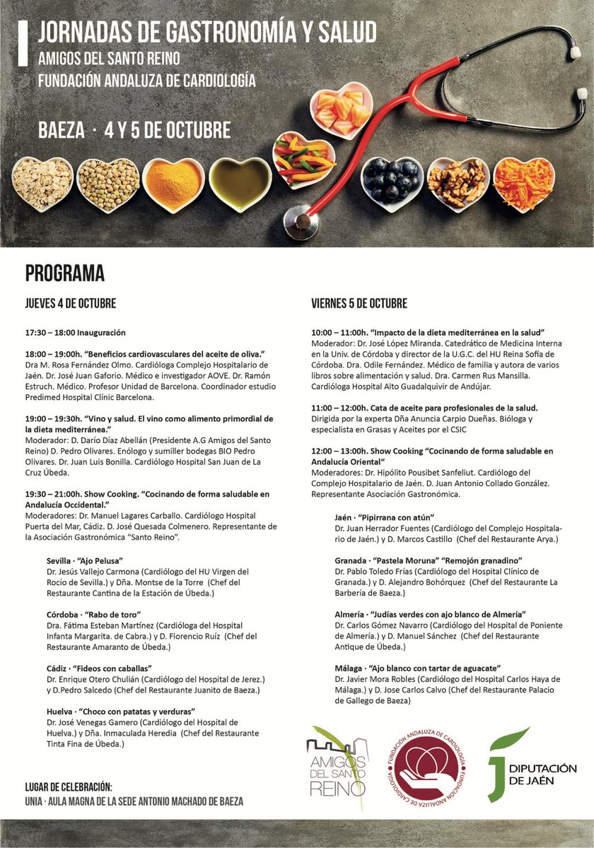 MAROSFO's tweet photo. Somos lo que comemos y nuestra salud cardiovascular depende de nuestra dieta. Tenemos una cita para el próximo 4 y 5 de Octubre. @dipujaen @SACardiologia @cuidarcorazon @Mimocardio #gastrosalud18 https://t.co/ofgyTAa5lG