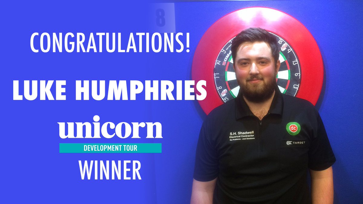 OfficialPDC's tweet photo. Congratulations to Luke Humphries who wins @UnicornDarts Development Tour Event 13 with a 5-4 defeat of Justin van Tergouw in the final.

▶️ Event 13 Results &amp; Event 14 draw via https://t.co/BZKHlis7H6 https://t.co/YNXsCYFsn7