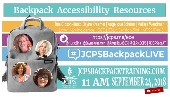 Dr_DanielleW's tweet photo. Tune in this Monday, 9/24 at 11am EST on the @JCPSBackpack YouTube Live Channel! Special guest will talk about accessibility features in the #JCPSBackpack. Subscribe at https://t.co/kQTucR2Q9L! @AngeliqueS03 @JayneKraemer #wearejcps #KyGoDigital https://t.co/yQgDSyPtO4