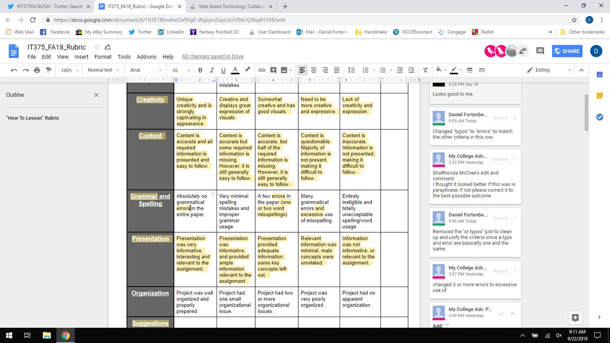 DanielF197foe's tweet photo. I made a couple of small changes just for clarity in the grammar and spelling row.  #IT375FA18USM https://t.co/4XDJMhekDM