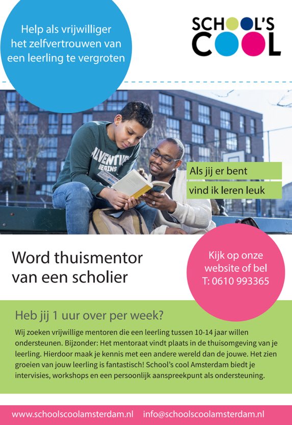 Onze leerlingen wachten nog op een mentor. Delen van onze nieuwste flyer is fijn!
